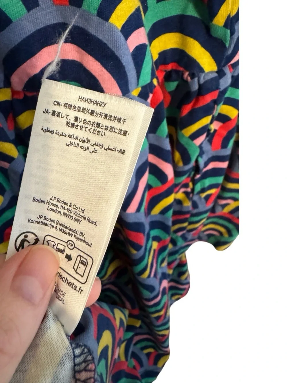 Mini Boden Girls Rainbow Long Sleeve Cotton Dress Size 9-10 Multi Color  Pocket